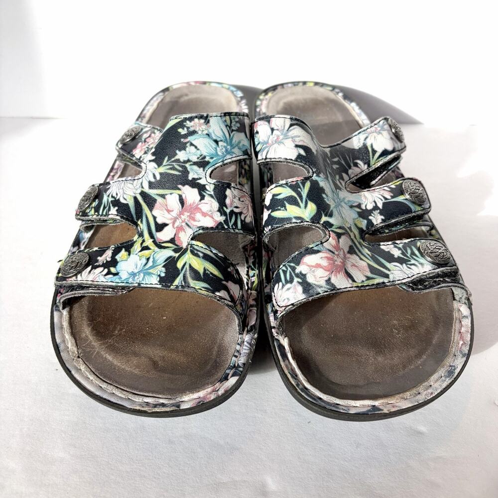 Alegria Leather Adjustable Slide Leather Sandals Dinah Floral Iris EU Size 38 - Picture 3 of 11